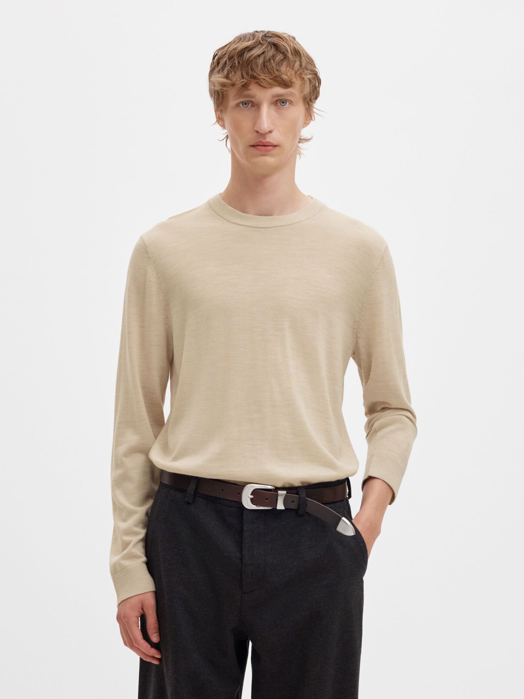 Selected Tray Merino Ulltröja - Beige