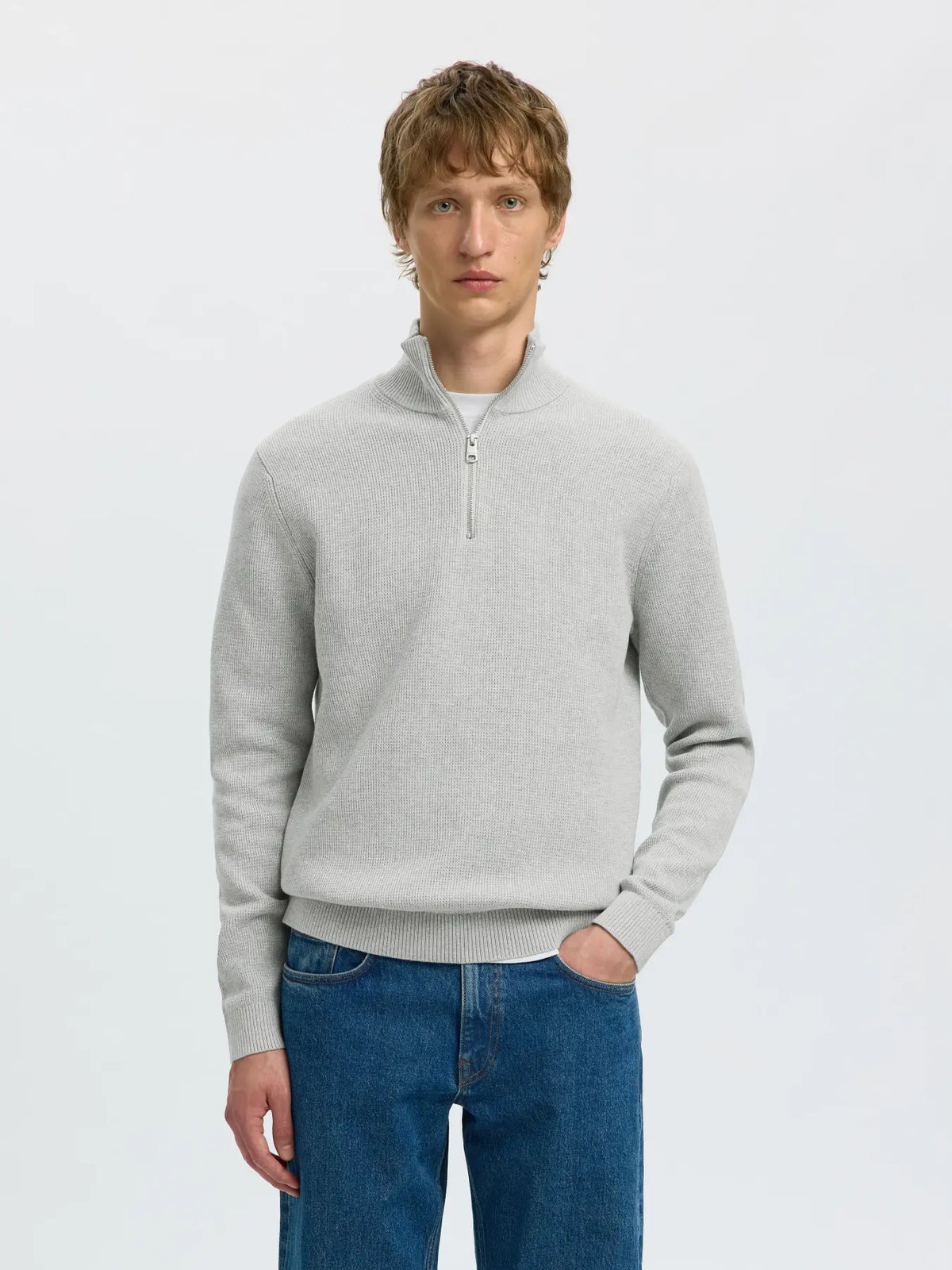 Selected Dane Half Zip - Ljusgrå