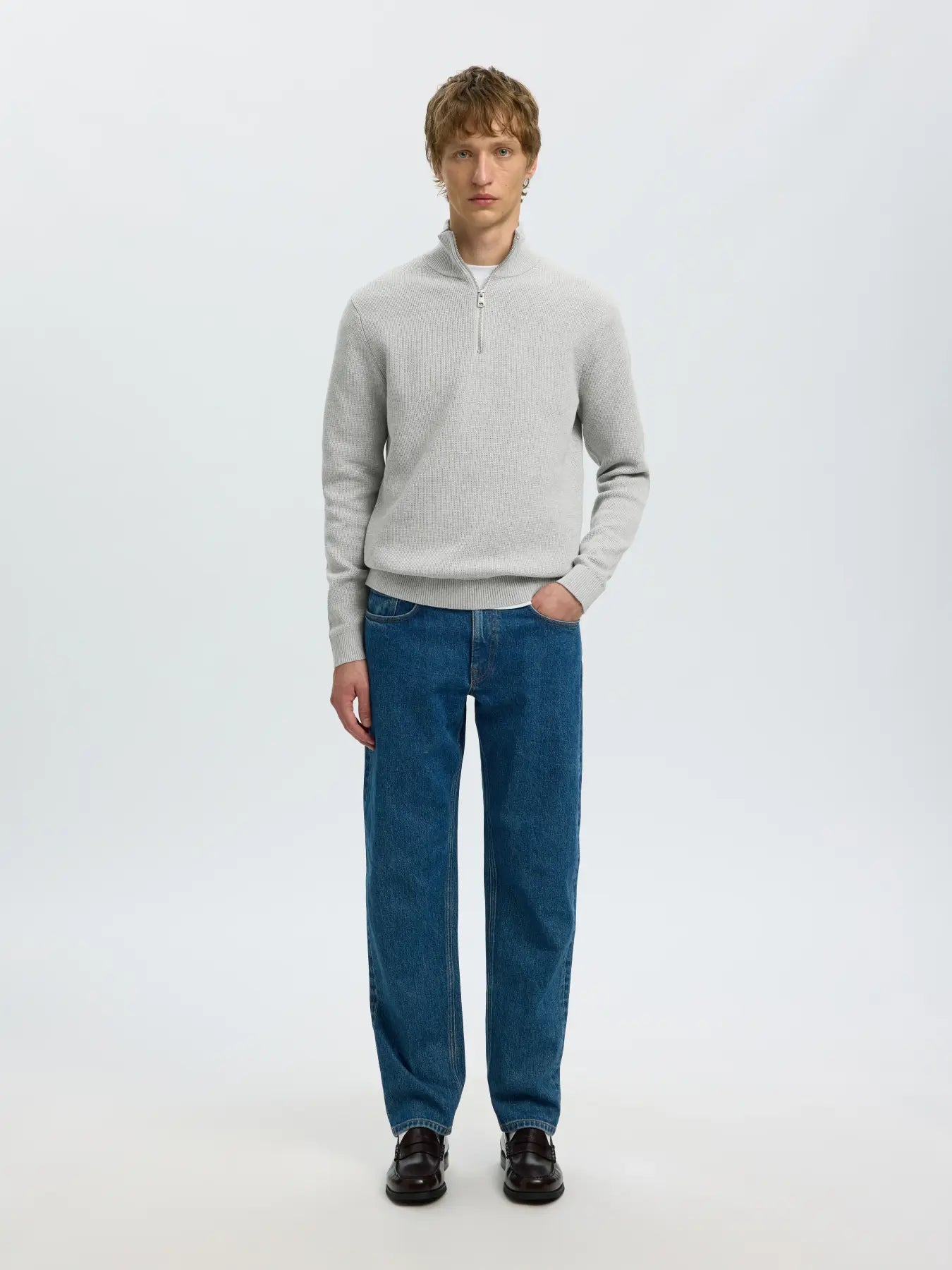 Selected Dane Half Zip - Ljusgrå