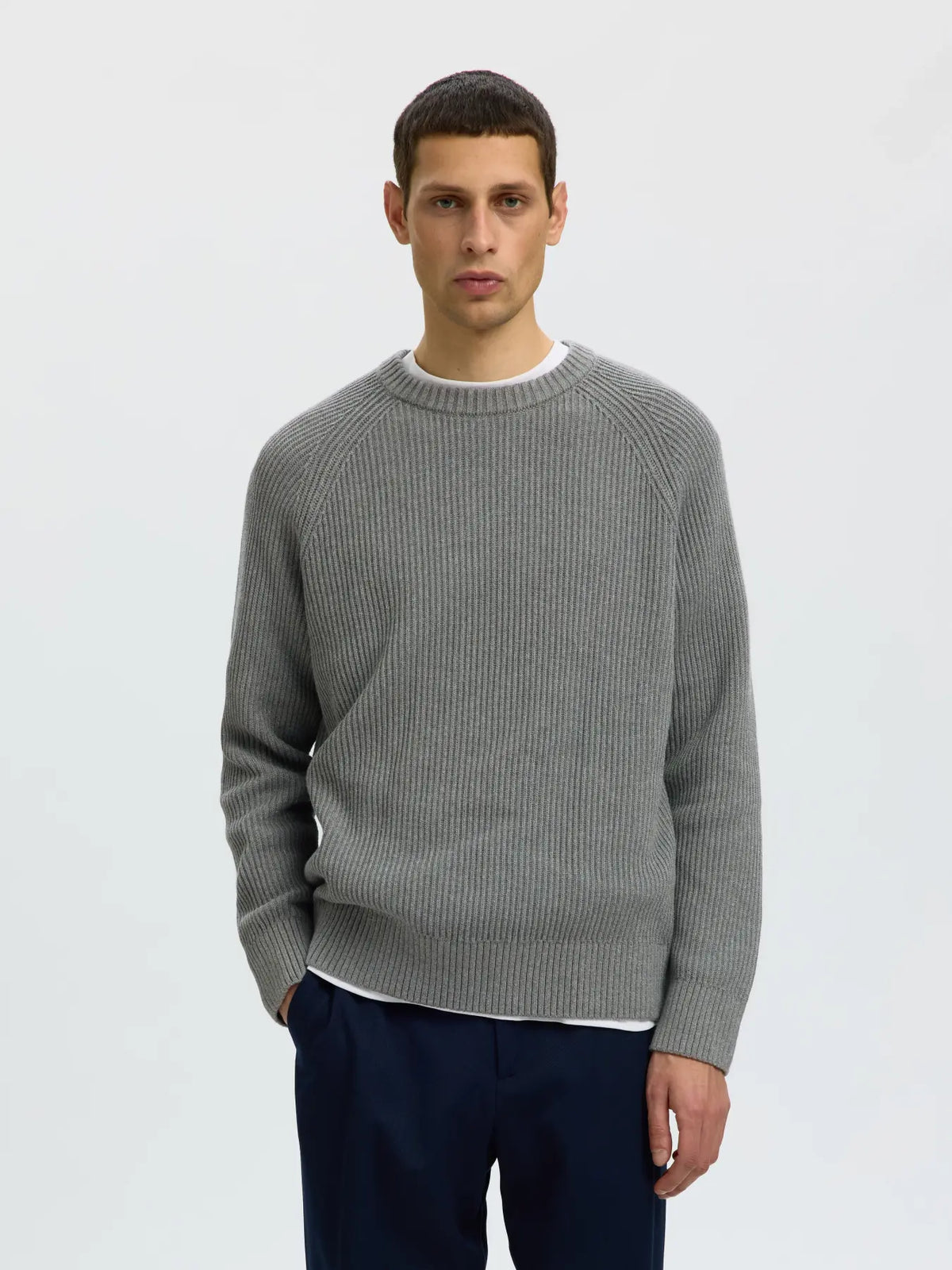 Selected Braun Relaxed Knit Crew - Grey Melange