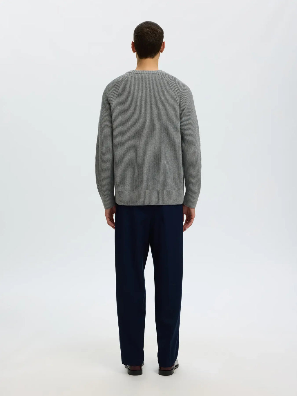 Selected Braun Relaxed Knit Crew - Grey Melange