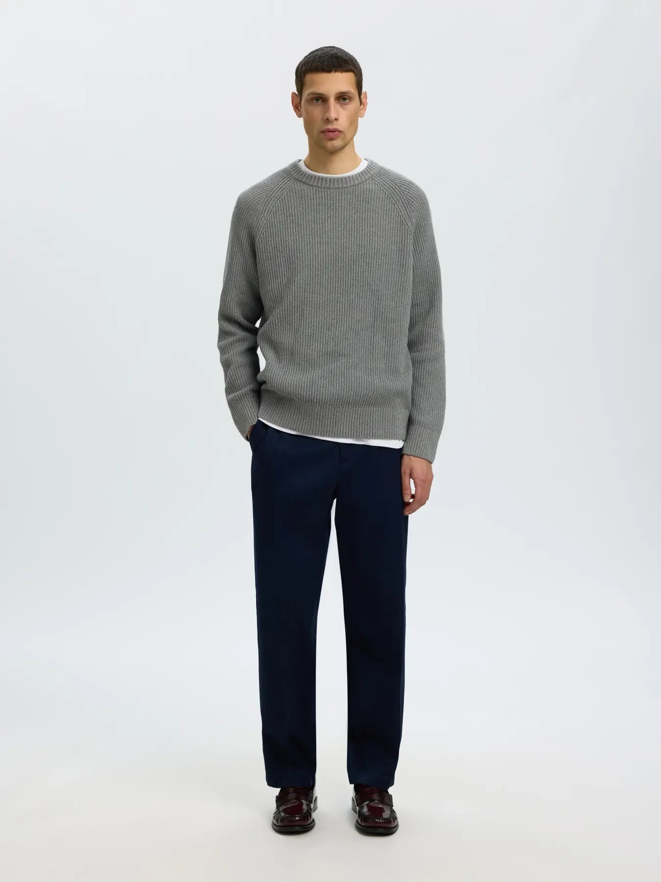 Selected Braun Relaxed Knit Crew - Grey Melange