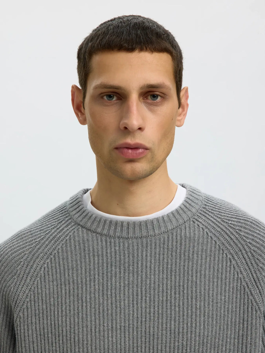 Selected Braun Relaxed Knit Crew - Grey Melange