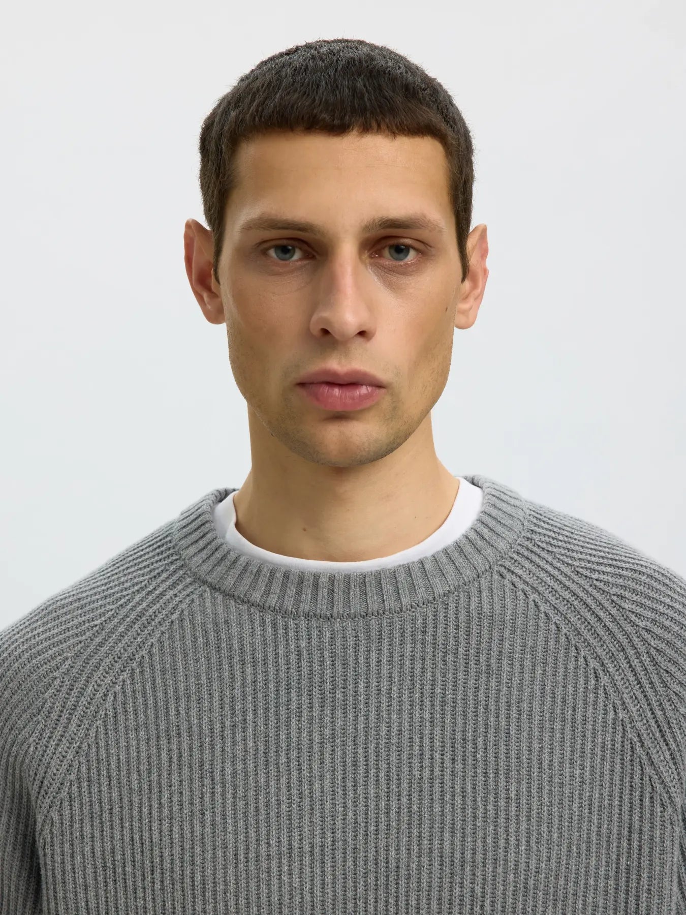Selected Braun Relaxed Knit Crew - Grey Melange