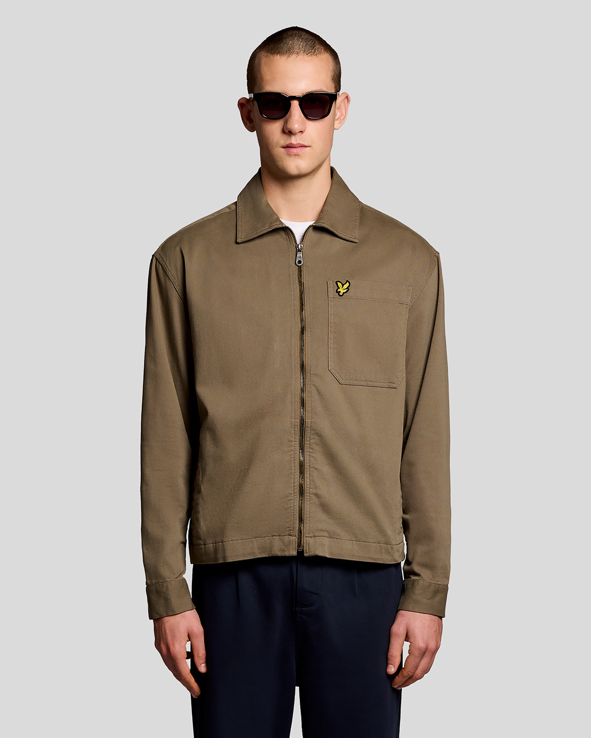 Lyle & Scott Enzyme Wash Zip Overshirt - Khaki Ash