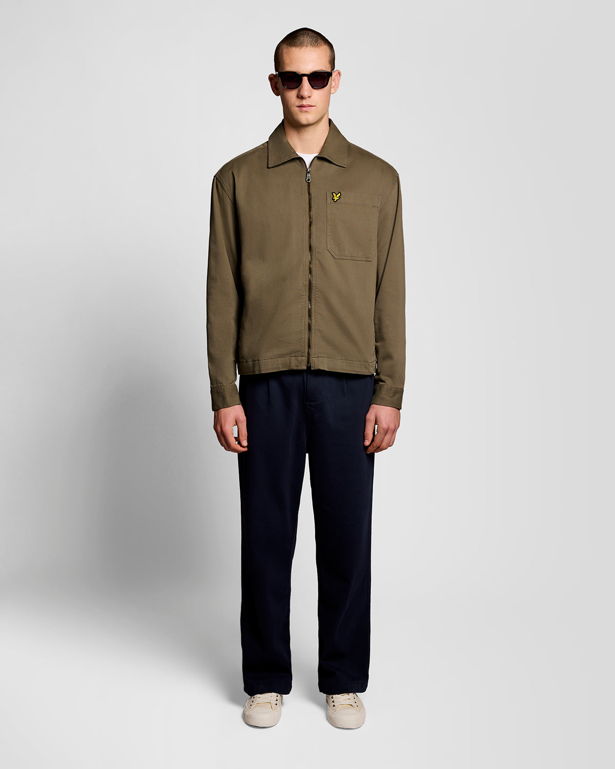 Lyle & Scott Enzyme Wash Zip Overshirt - Khaki Ash