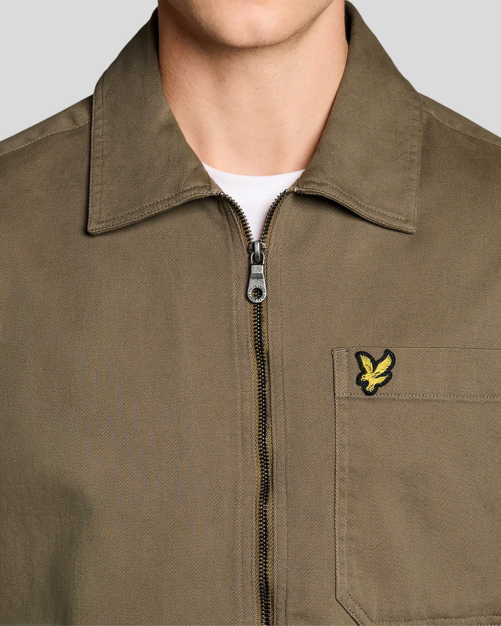 Lyle & Scott Enzyme Wash Zip Overshirt - Khaki Ash