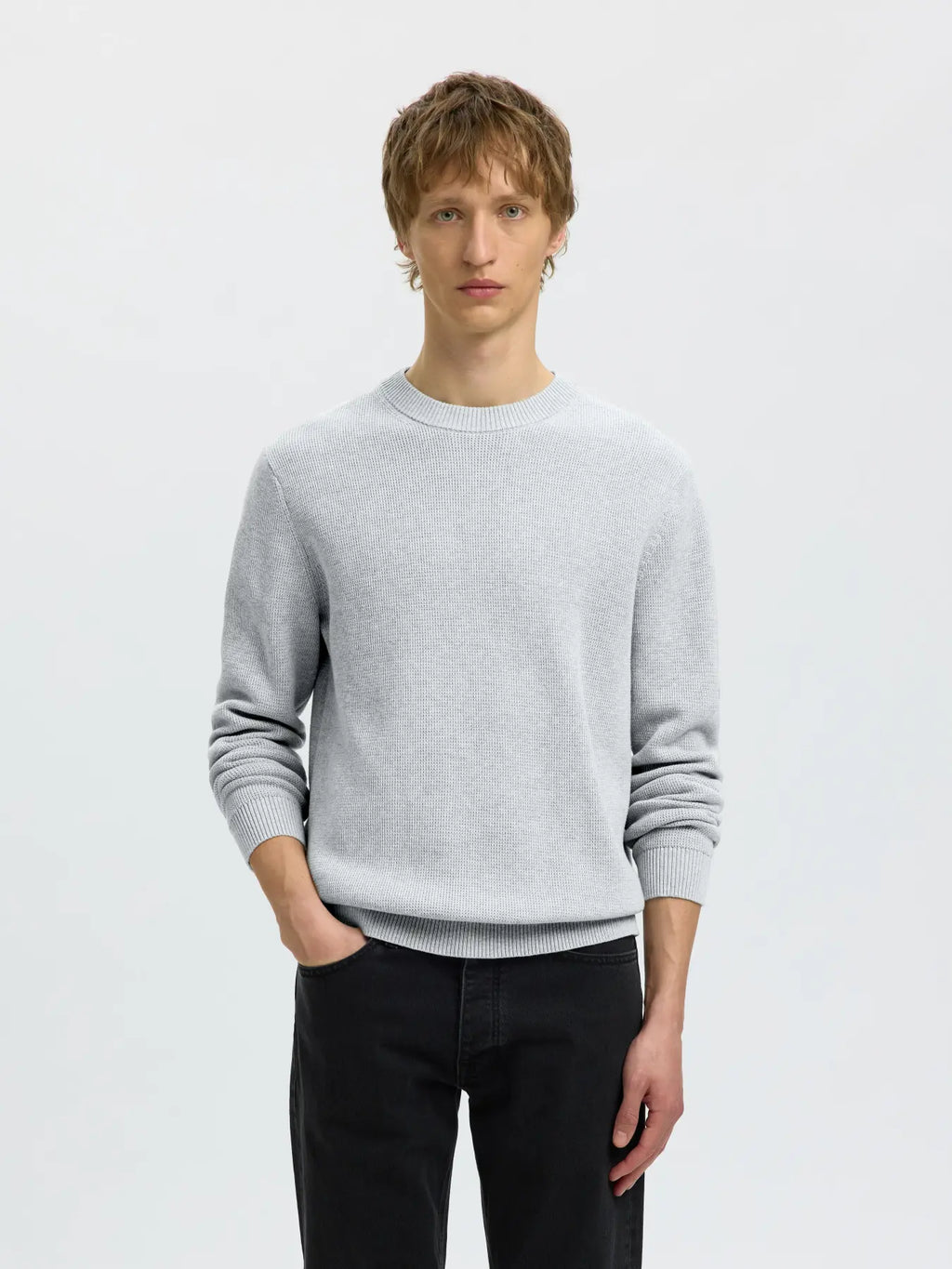 Selected Dane Knit Crew Neck - Ljusgrå