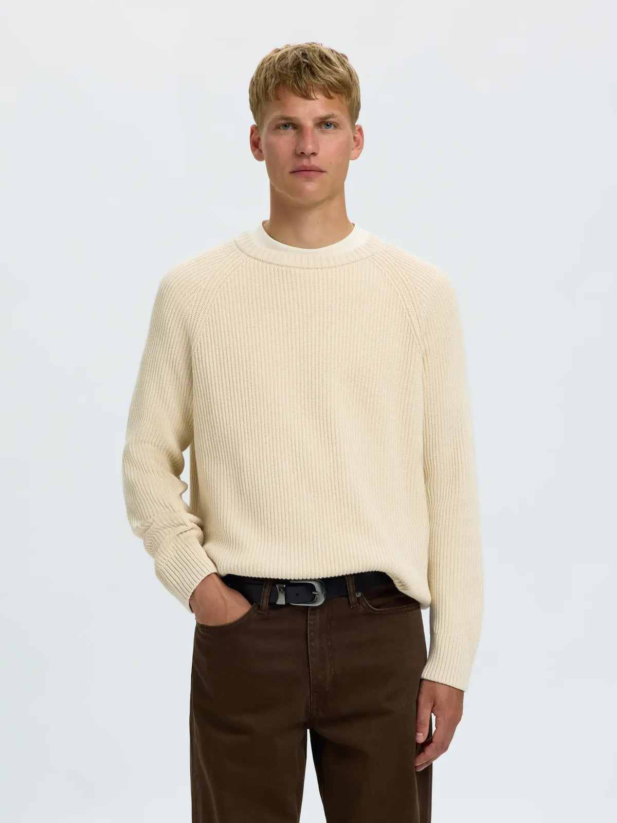 Selected Braun Relaxed Knit Crew - Birch