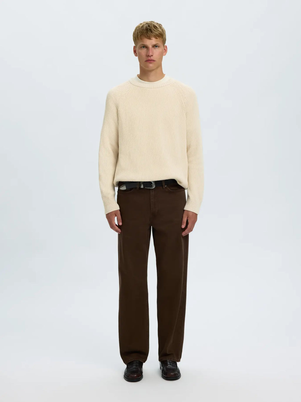 Selected Braun Relaxed Knit Crew - Birch