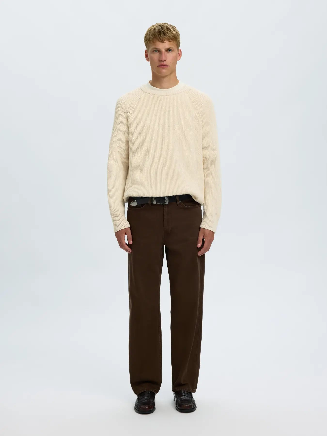Selected Braun Relaxed Knit Crew - Birch