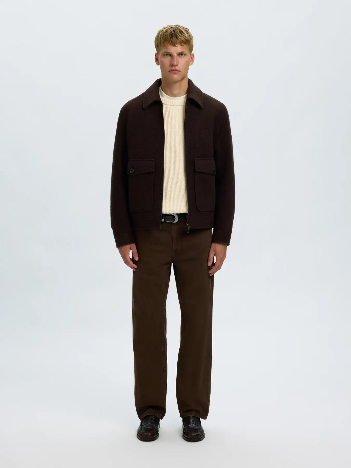 Selected Braun Relaxed Knit Crew - Birch
